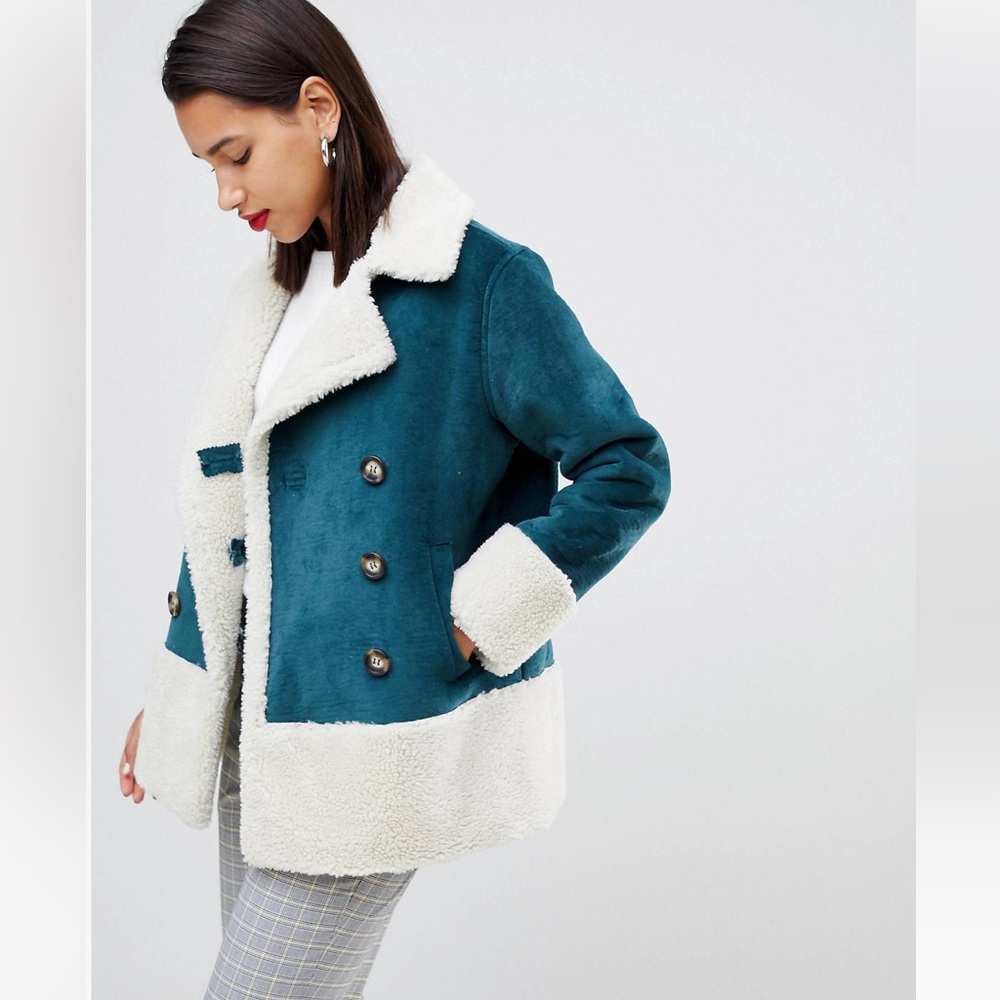 Current Air Fleece Lined Faux Suede Green Pea Coat Winter Jacket Size Small